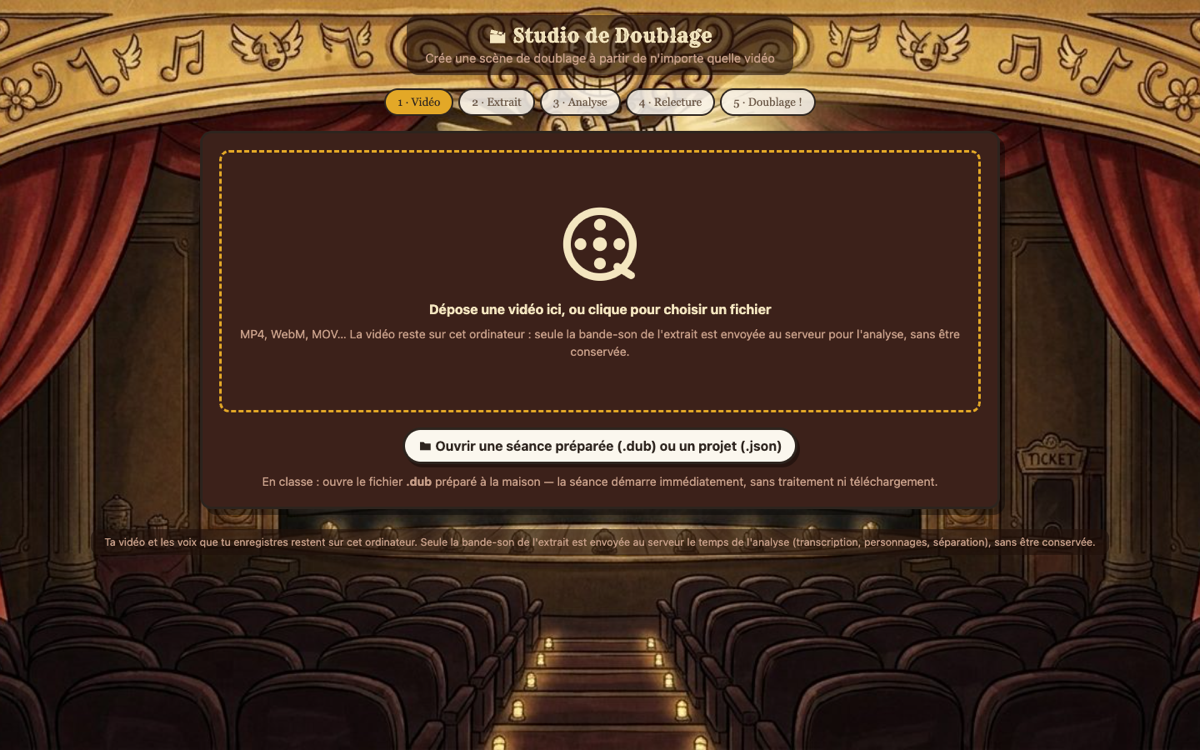 Le Studio de Doublage : dépôt d'une vidéo, puis analyse et prompteur